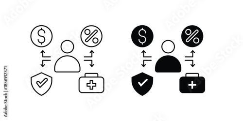 Employee Benefits set icon with white background vector stock illustration