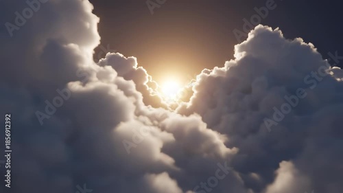 Wallpaper Mural Seamlessly looping abstract background showing slow-motion movement of thick, billowing white clouds surrounding a powerful hidden glowing warm light source solar, cloudscape, light Torontodigital.ca