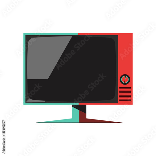 Stylized retro television with a vibrant red and cyan color scheme.