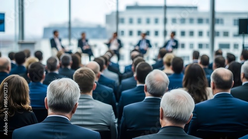 Wallpaper Mural Conference attendees listen to speakers on a stage at a business event Torontodigital.ca
