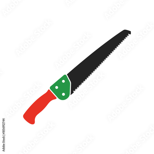 A Hand Saw with a Red and Green Handle.