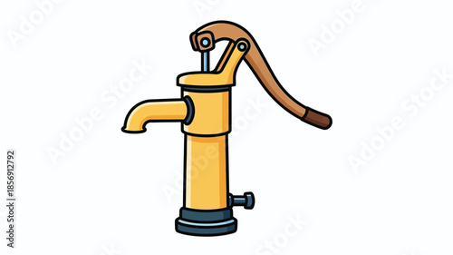 Cartoon illustration of a classic yellow hand pump for water access
