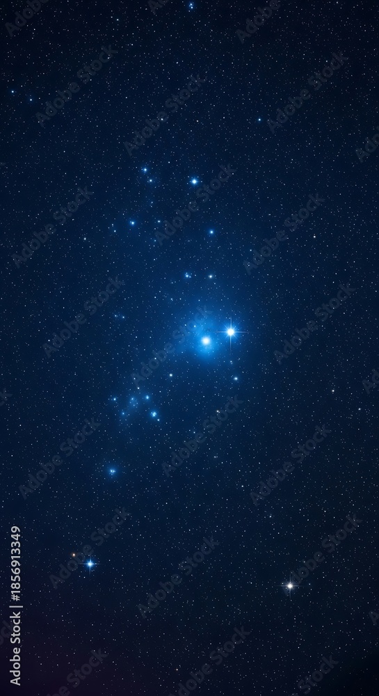 Fototapeta premium Deep space vista reveals a celestial cluster of luminous, blue-tinged points of light. Dark, vast, cosmic panorama