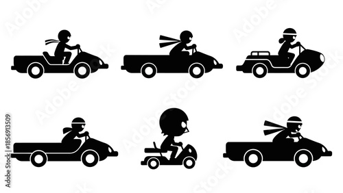 ninjas driving cars and atvs in adventurous chases and races for action packed scenes and exciting transportation themes