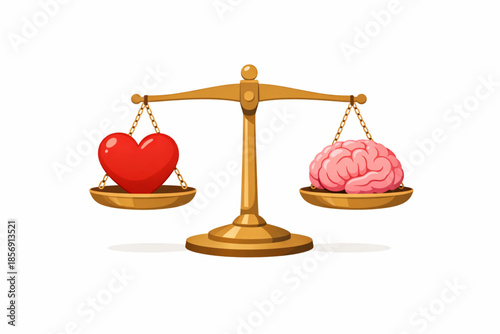 Conceptual flat illustration of heart and brain balance for Valentine’s Day