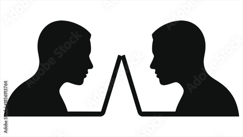 One-to-one online tutoring video call, e-learning teacher and student on laptops, virtual classroom consultation, distance education concept, black silhouette  isolated on white for remote learning