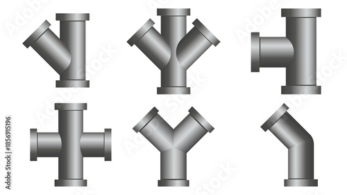 3D Element Set Metallic Shiny Pipe and Spare Part Texture Elepment design transference png ready to use element on white background Silver Metallic 