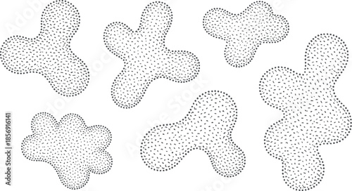 Three lobed monochrome dot patterns in various shapes