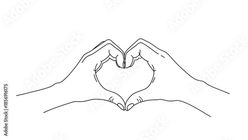 Hands forming a heart shape with fingers on white background, symbolizing love and affection in a simple