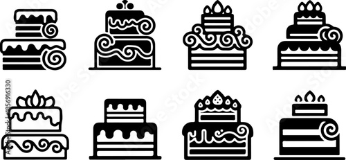 Wedding Cake Silhouette Icon Set