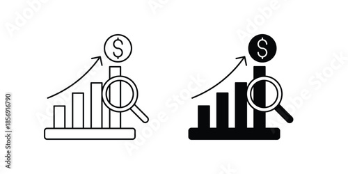 Financial Analysis set icon with white background vector stock illustration