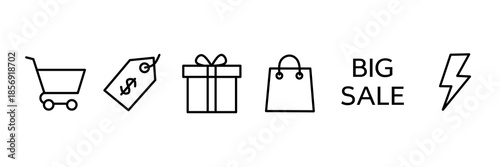 Minimalist Shopping Sale Icon Set in Monochrome Line Style