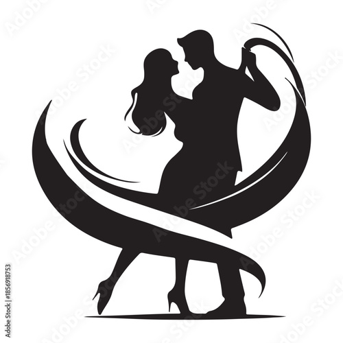 Elegant silhouette of a dancing couple, passionate and romantic ballroom movement