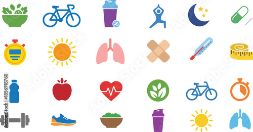 Evergreen Healthy Living Icon Set for Wellness and Daily Habits
