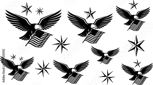 Patriotic Eagle & Shield Emblem Icon Set