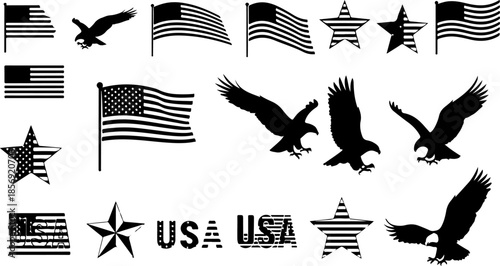 Patriotic Eagle & Shield Emblem Icon Set