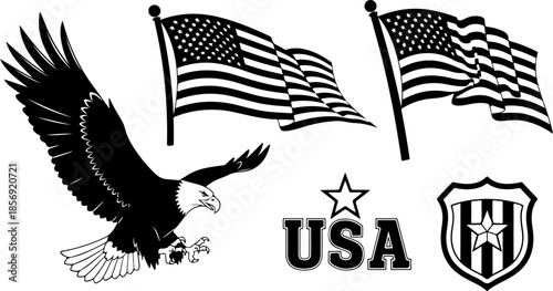 Patriotic Eagle & Shield Emblem Icon Set