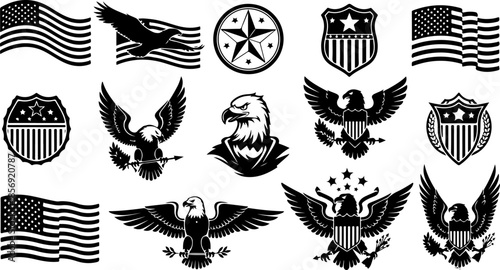 Patriotic Eagle & Shield Emblem Icon Set