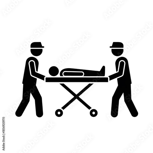 emergency medical paramedics carrying patient on stretcher icon for healthcare and first aid 