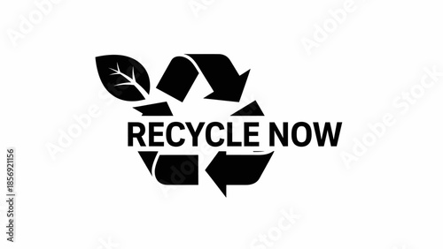 Recycle Now Symbol with Leaf Icon.