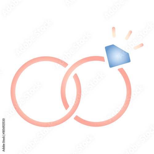 Romantic gradient icon of wedding rings, one with diamond. Perfect for Valentine’s Day, love, marriage, and jewelry design.