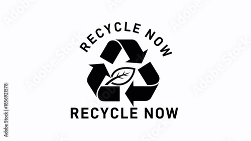 Recycle Symbol with Leaf and Text.