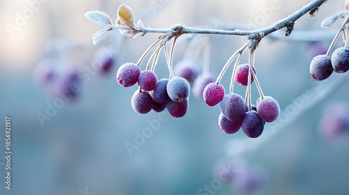 Wallpaper Mural   A close-up of berries on a tree branch with frost on the leaves and still on the branch Torontodigital.ca
