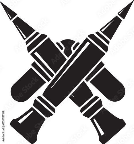 Vibrant black paintbrushes crossed in dynamic artistic motion