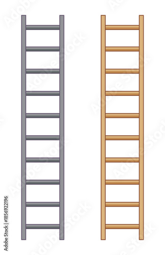 Two Ladders One Gray One Wooden on White Background