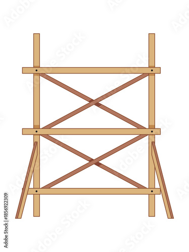 Wooden scaffolding structure on white background construction