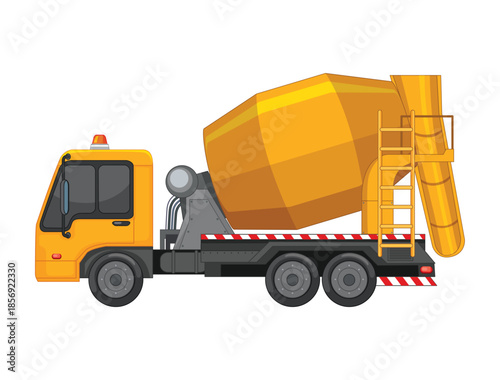 Yellow Cement Mixer Truck on White Background construction