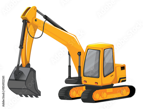 Yellow excavator construction vehicle machine heavy equipment