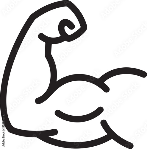 Simple black and white illustration of a flexing bicep muscle arm