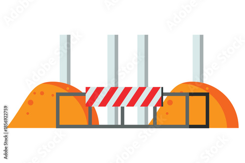 Construction barrier with orange mounds and pillars