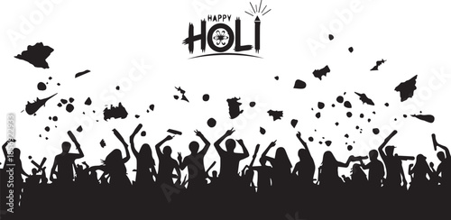 Happy Holi celebration with joyful crowd