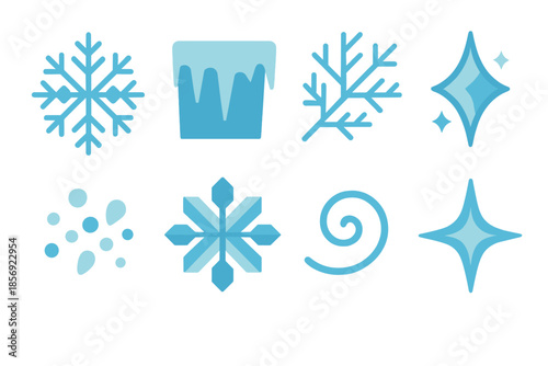 Festive Winter Icons. Festive Latte modern flat vector icons: latte glass, peppermint stick, foam art, cocoa powder, steam, mug, snoWinter Elegance in geometric flat style: