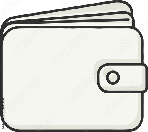 A minimalist vector illustration of a white bifold wallet with a snap closure. This clean, flat design features bold black outlines and a simple aesthetic, ideal for finance or shopping icons.