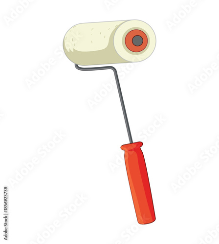 Paint roller with orange handle on white background