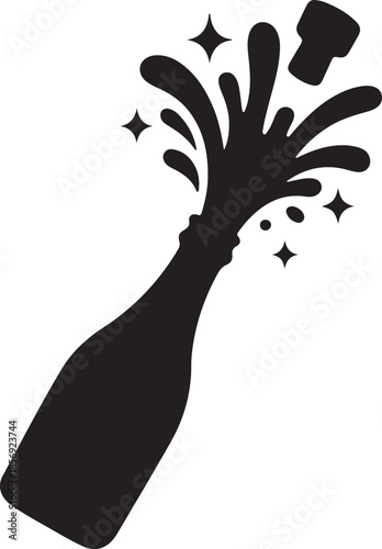 Champagne Bottle Popping Splash Silhouette Vector Icon