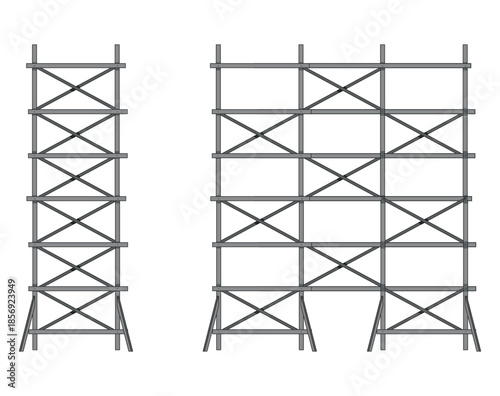 Tall and wide scaffolding structures on white background