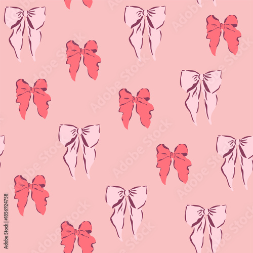 Seamless pattern for decorating Valentine's Day gifts. Bows on a pink background  Vector background	
