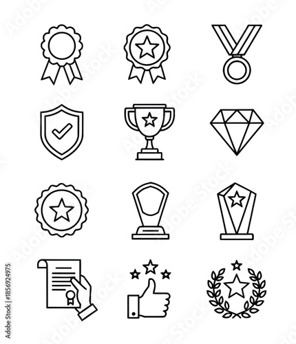 Collection Of Award Icons And Badges For Recognition, Excellence, And Achievement Display