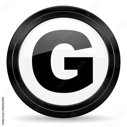 A bold black and white circular design featuring a stylized lowercase letter "g" at its center, creating a striking and modern visual element.