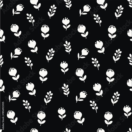 Seamless floral pattern in black and white