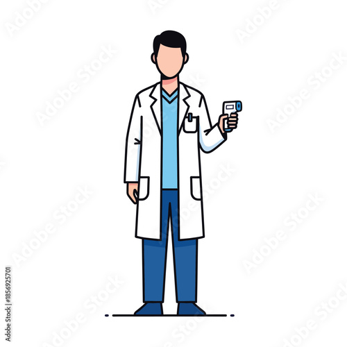 A medical professional holding a device in a clinical setting