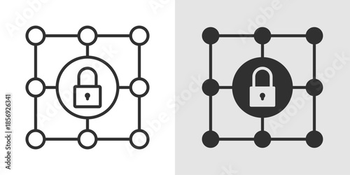 Blockchain Security Icon showing a shield integrated with block or chain elements, representing data protection, secure transactions, and blockchain encryption.