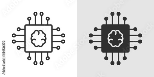 Brain Chip Icon showing a brain combined with a microchip or circuit lines, representing AI, neural networks, brain-computer interfaces, and advanced computing technology.