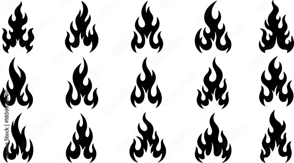 Fototapeta premium Stylized Flame and Fire Icon Set Vector Collection
