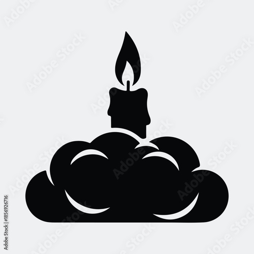 Silhouette burning candle flame with smoke or cloud graphic element vector illustration