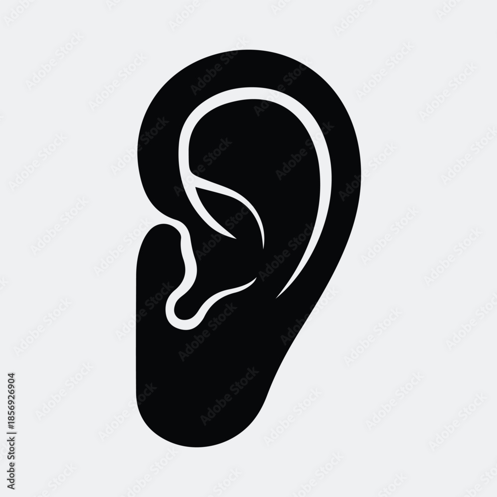 Obraz premium Silhouette detailed human ear anatomy symbol medical health care vector illustration
